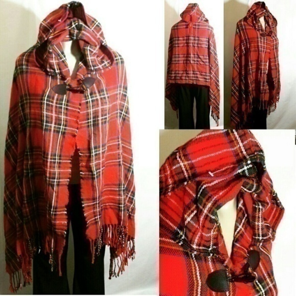 Urban CoCo Toggle Button Plaid Hooded Cape